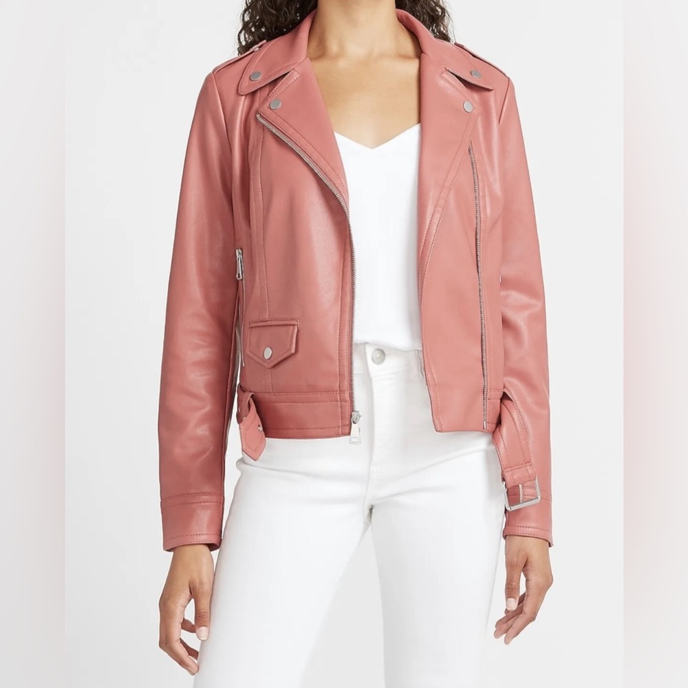 Express Vegan Leather Belted Moto Jacket Rose Pink Sz XS